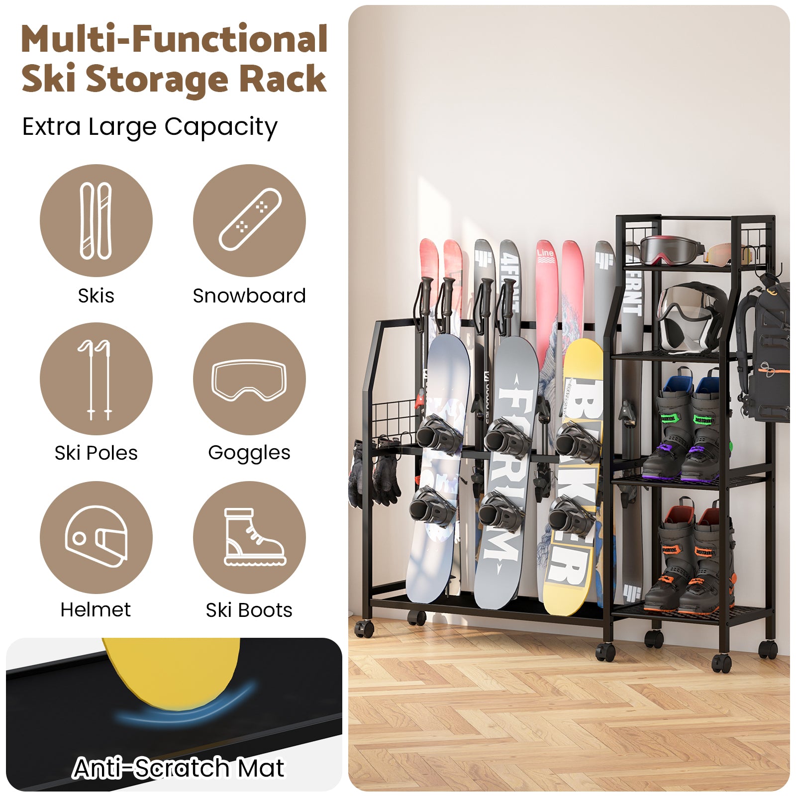 Advwin 4-Tier Freestanding Snowboard Rack