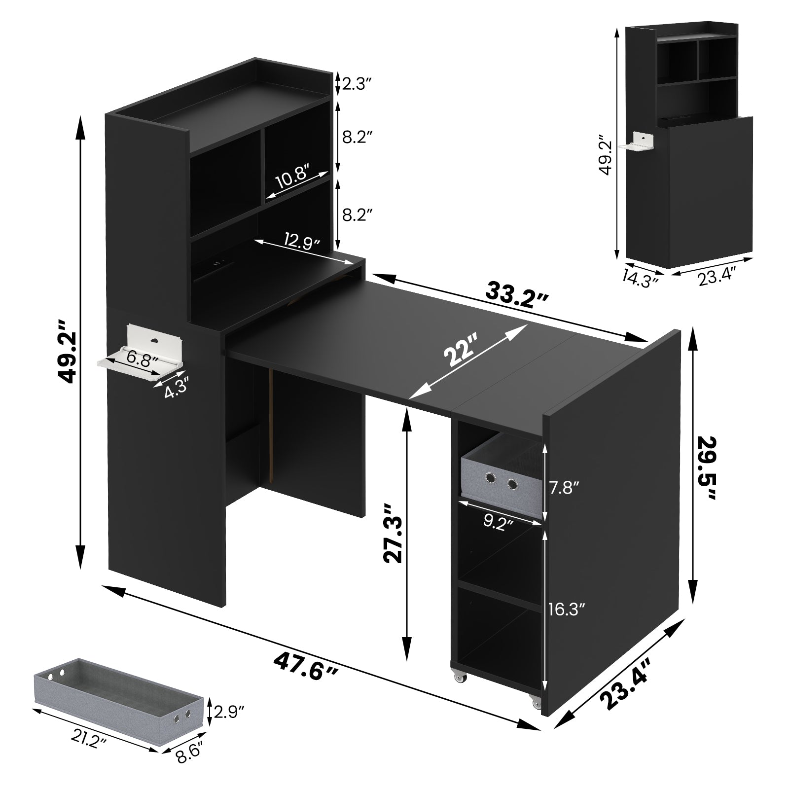 Advwin Foldable Nail Desk Storage Shelf & Fabric Drawer