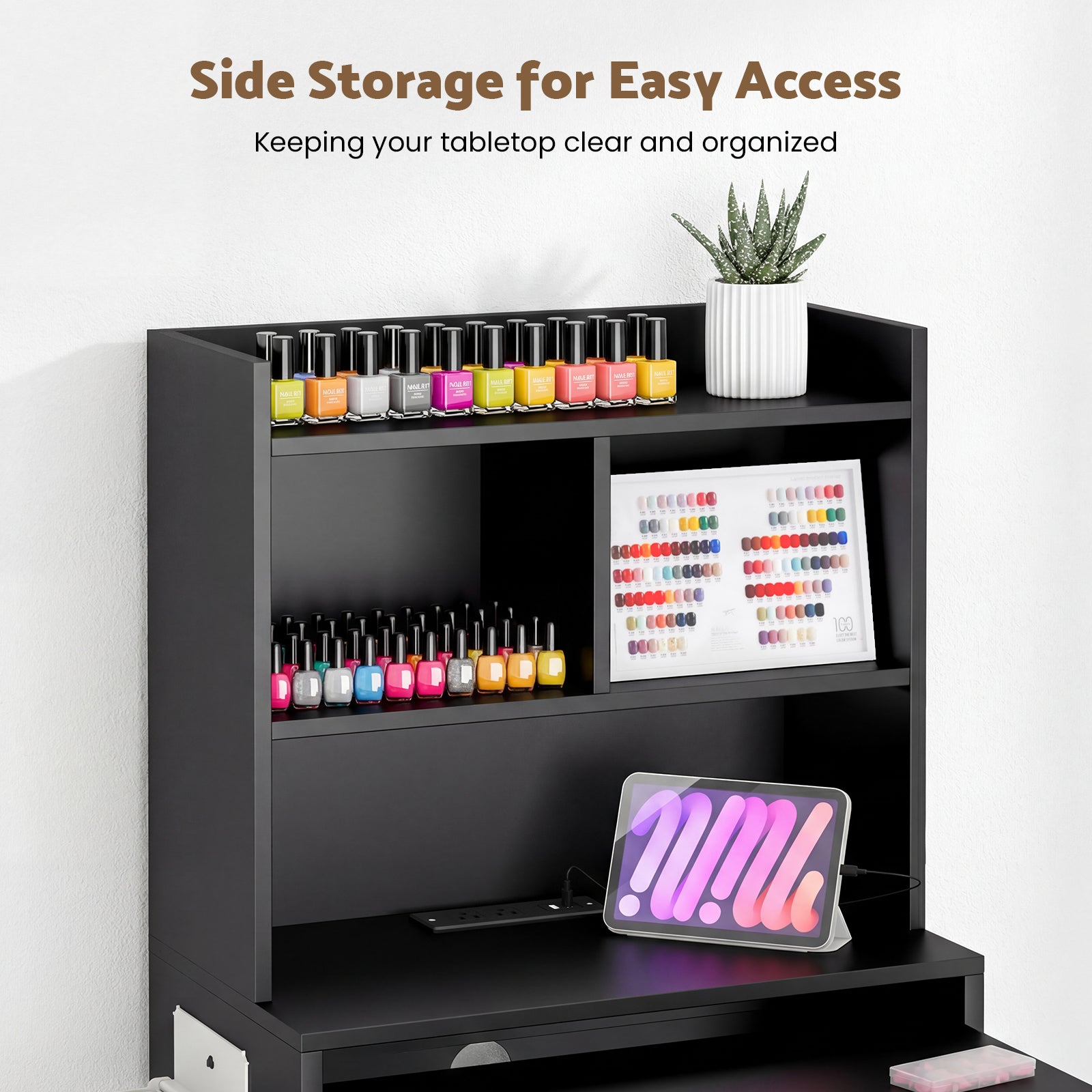 Advwin Foldable Nail Desk Storage Shelf & Fabric Drawer