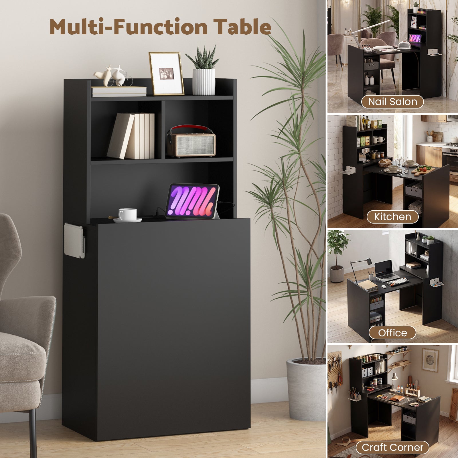 Advwin Foldable Nail Desk Storage Shelf & Fabric Drawer