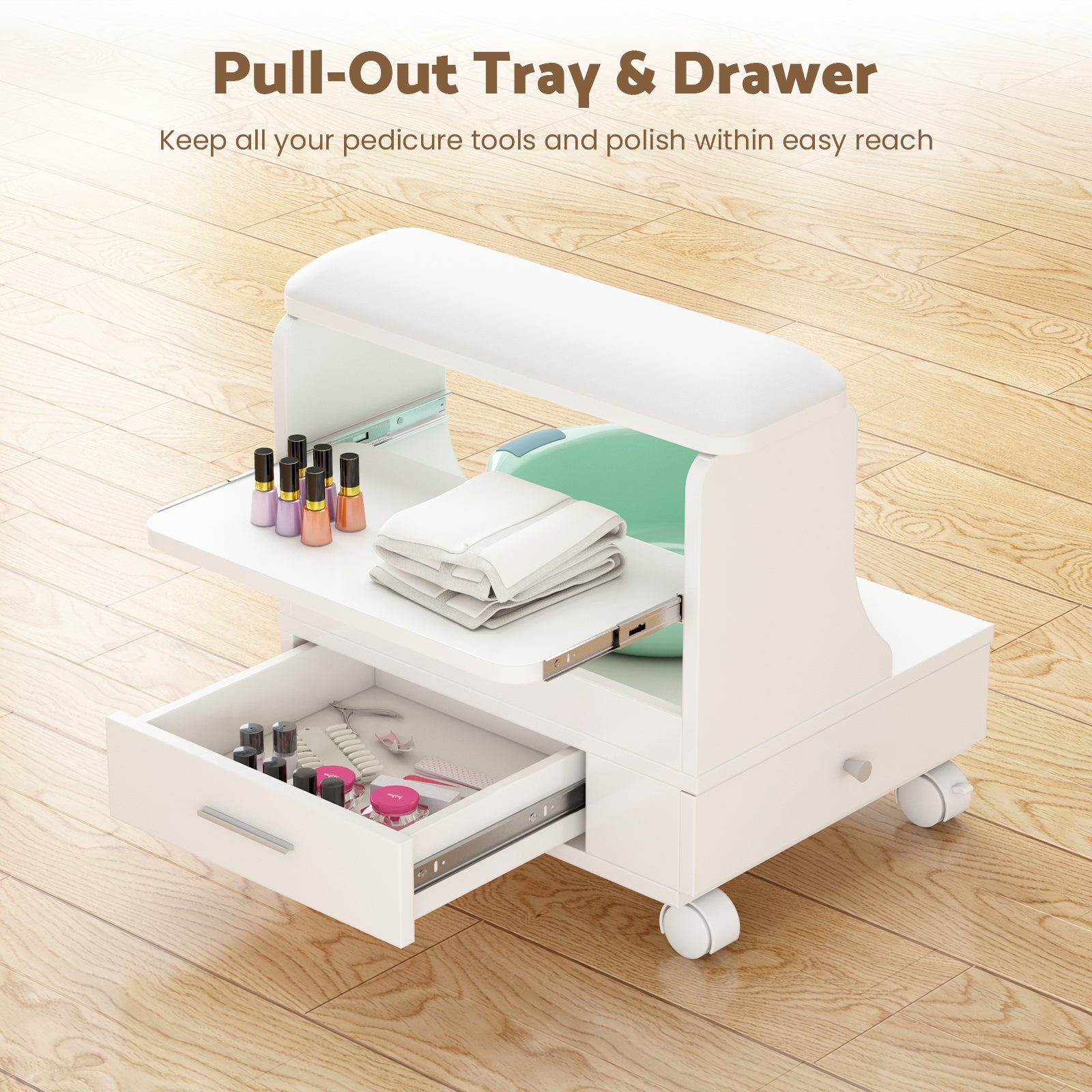 Advwin Portable Pedicure Foot Rest w/Wheels