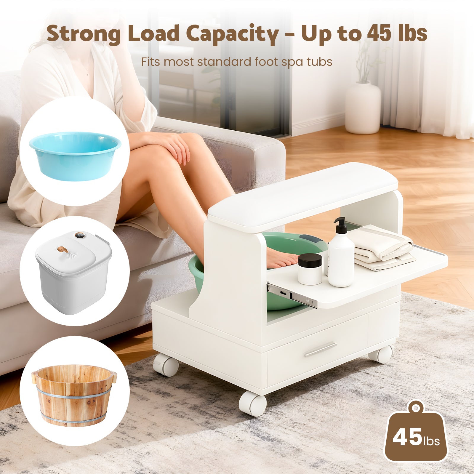 Advwin Portable Pedicure Foot Rest w/Wheels