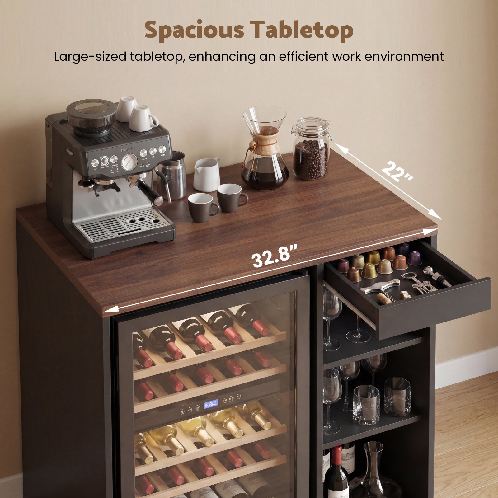 Advwin Coffee Bar Cabinet with Fridge Space