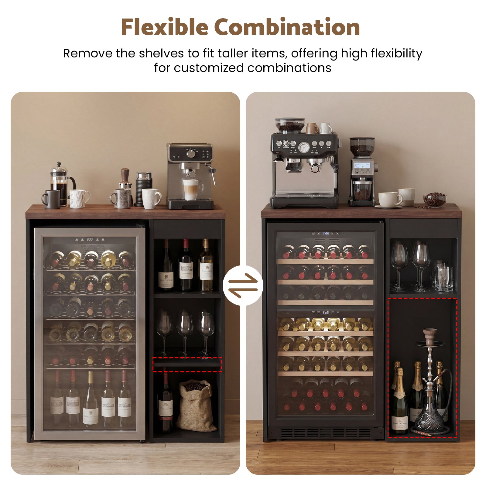 Advwin Coffee Bar Cabinet with Fridge Space