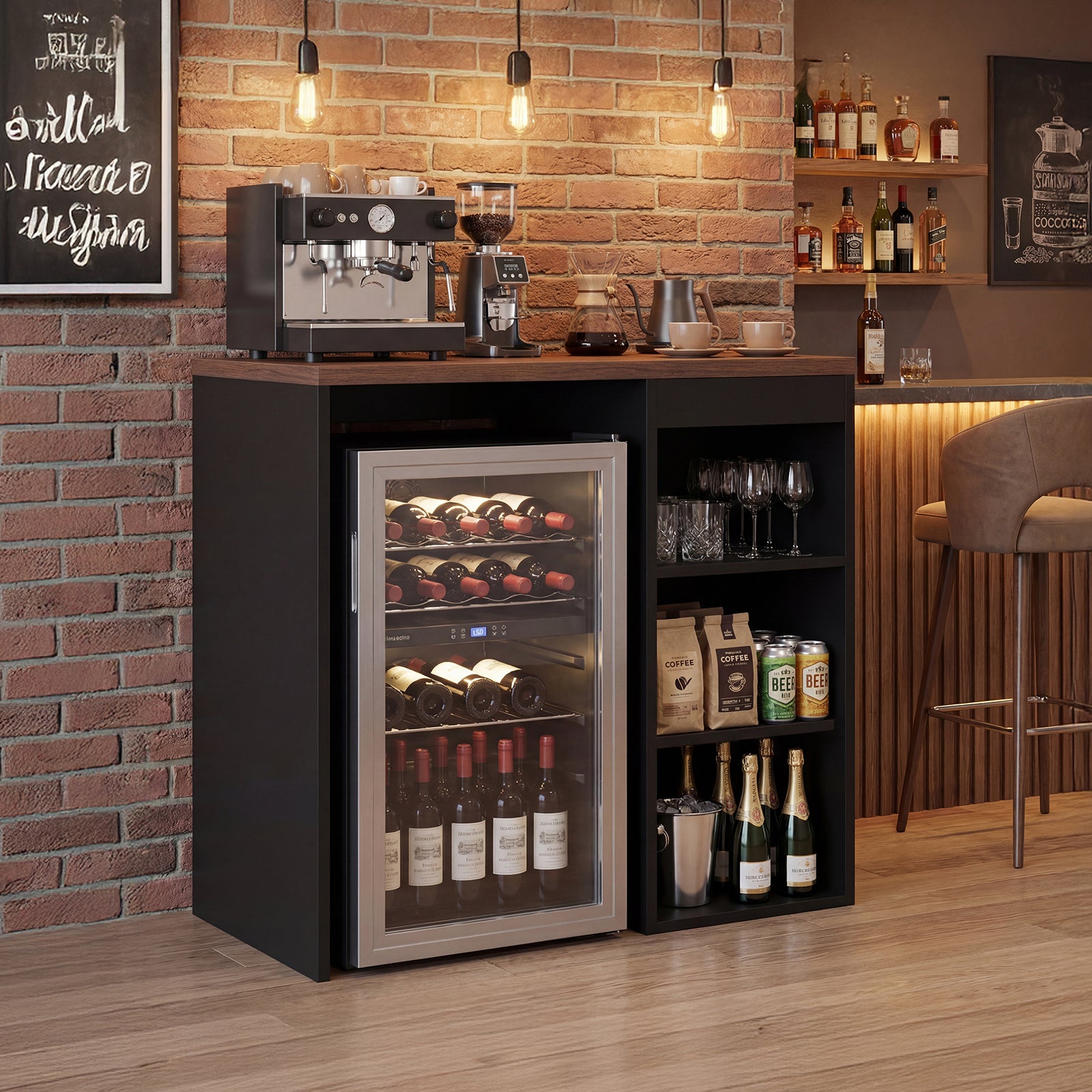 Advwin Coffee Bar Cabinet with Fridge Space