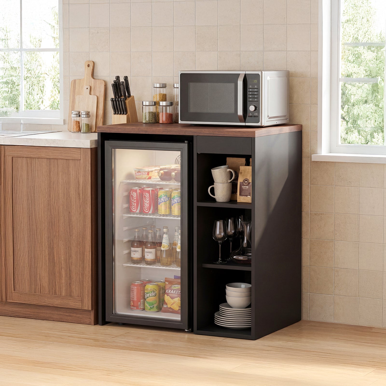 Advwin Coffee Bar Cabinet with Fridge Space