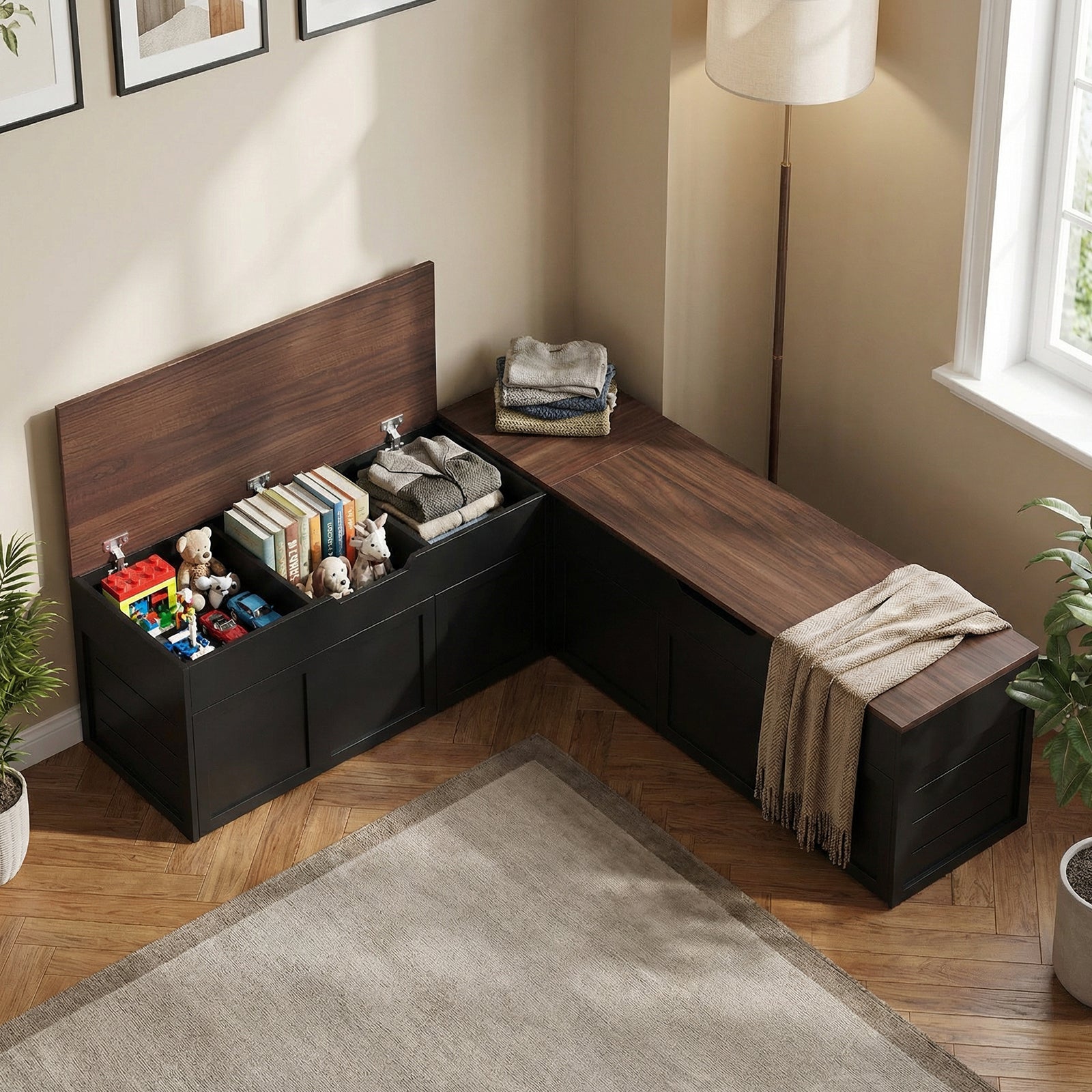 Advwin L-Shaped Corner Storage Bench