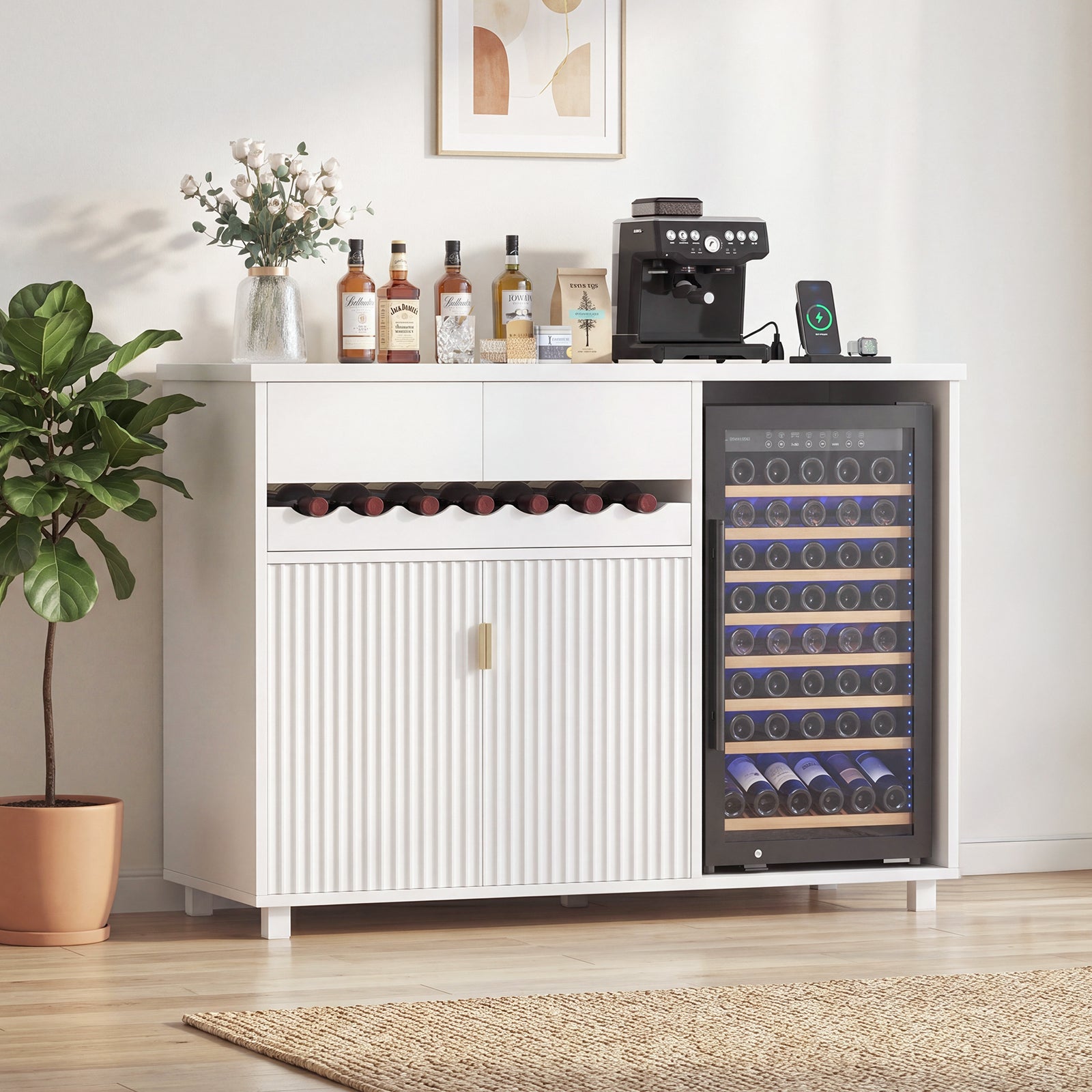 Advwin 54" Modern Coffee Bar Cabinet with Fridge Space