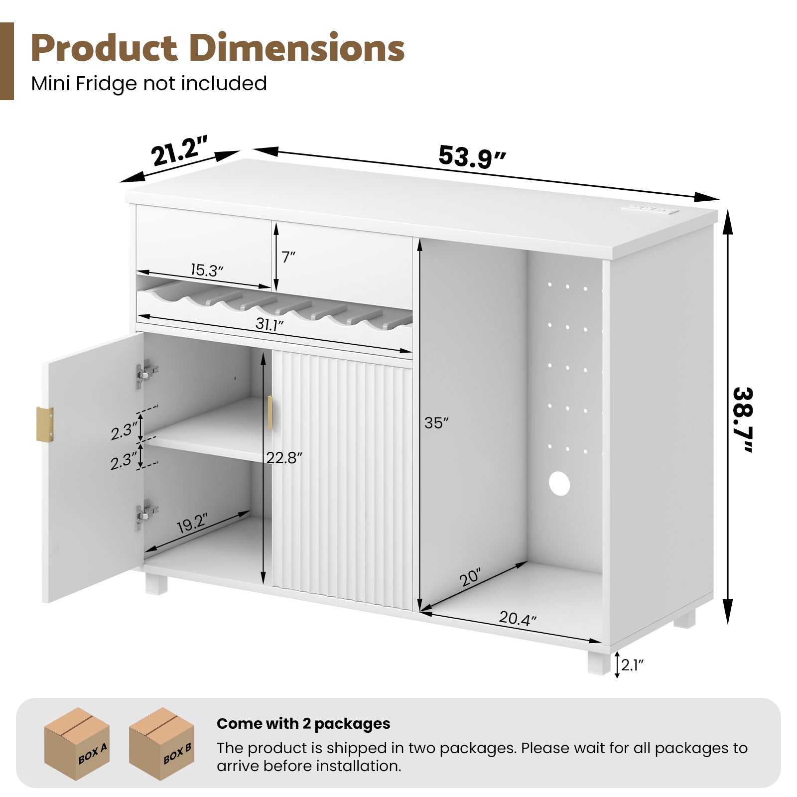Advwin 54" Modern Coffee Bar Cabinet with Fridge Space
