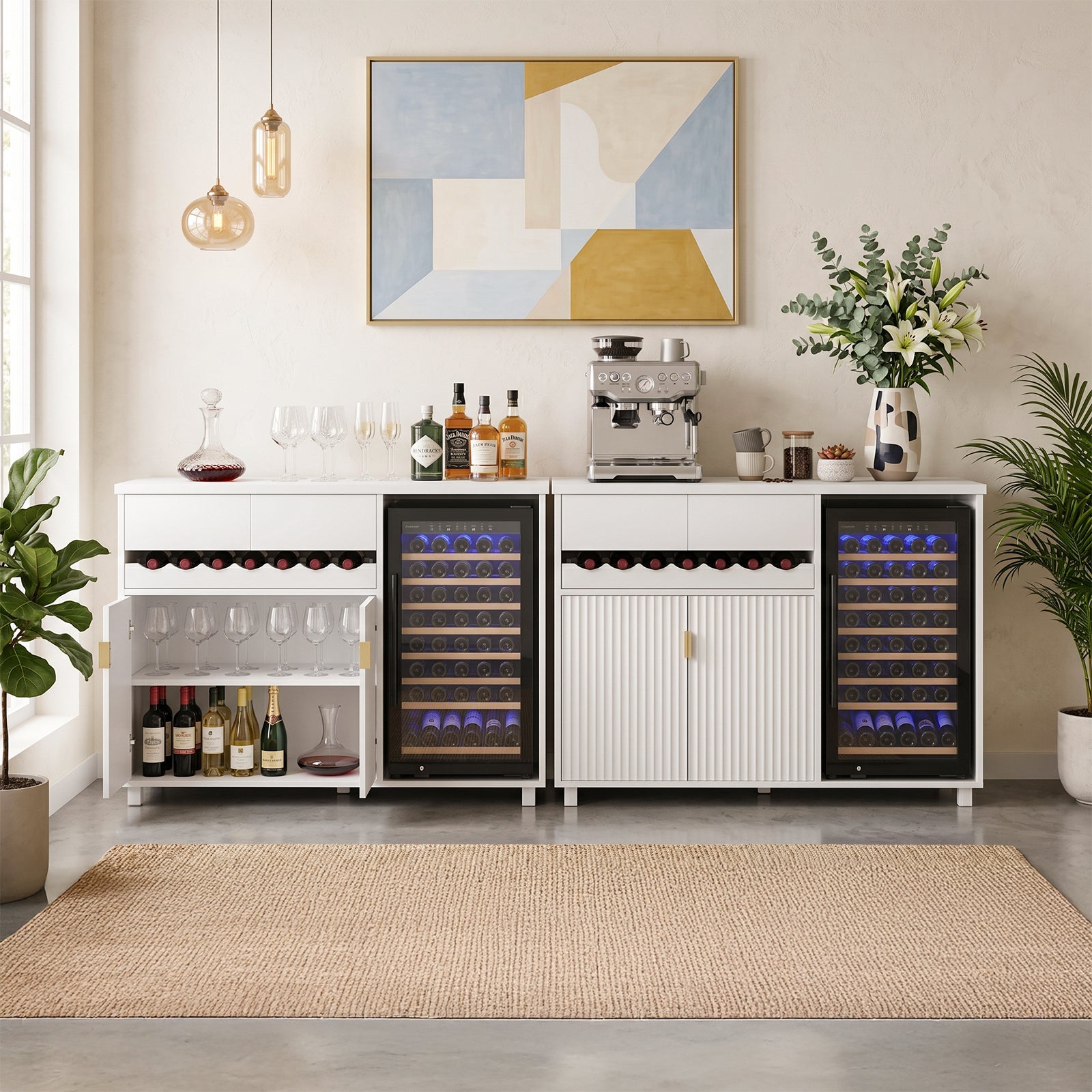 Advwin 54" Modern Coffee Bar Cabinet with Fridge Space