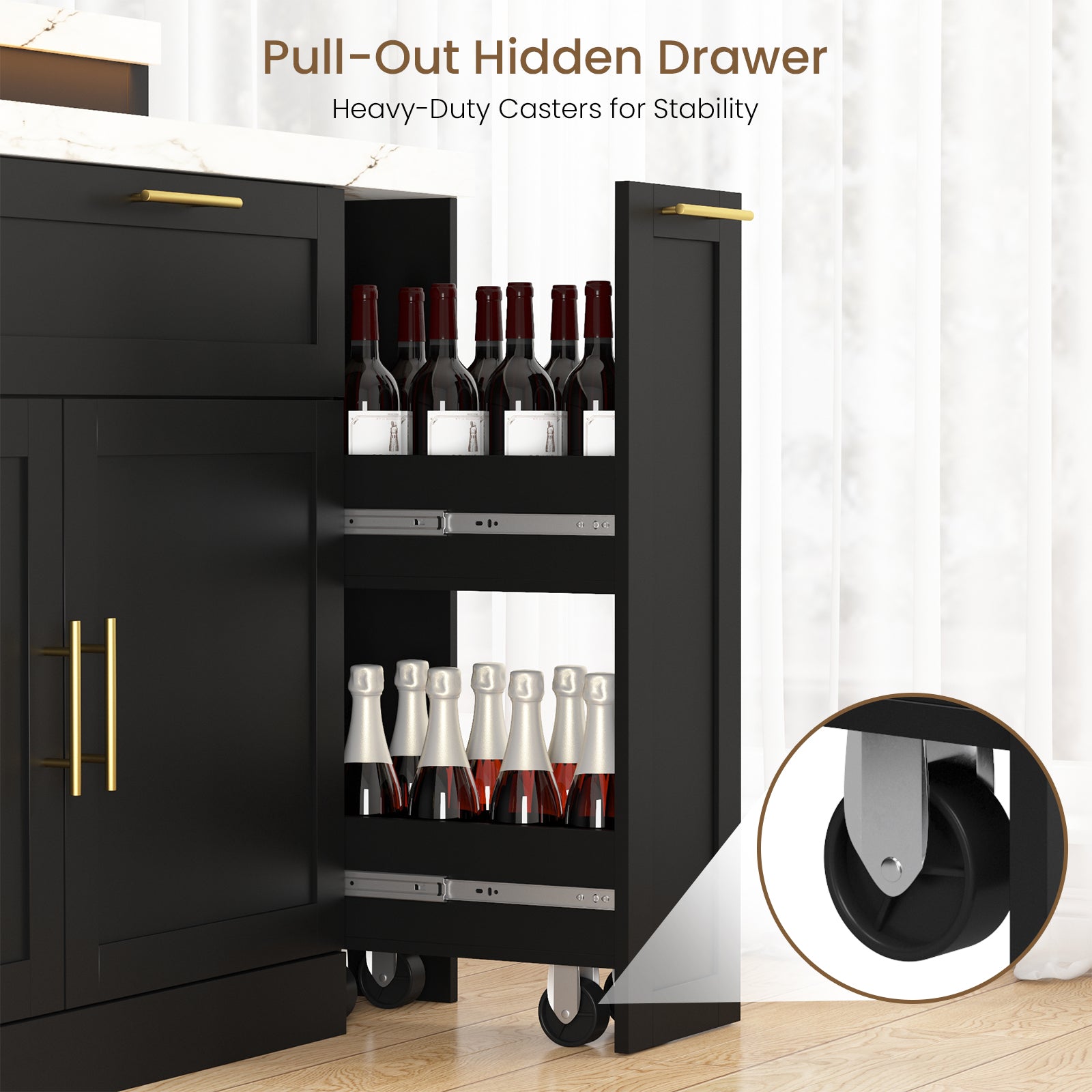 Advwin 92.5" Stationary Kitchen Island with Storage