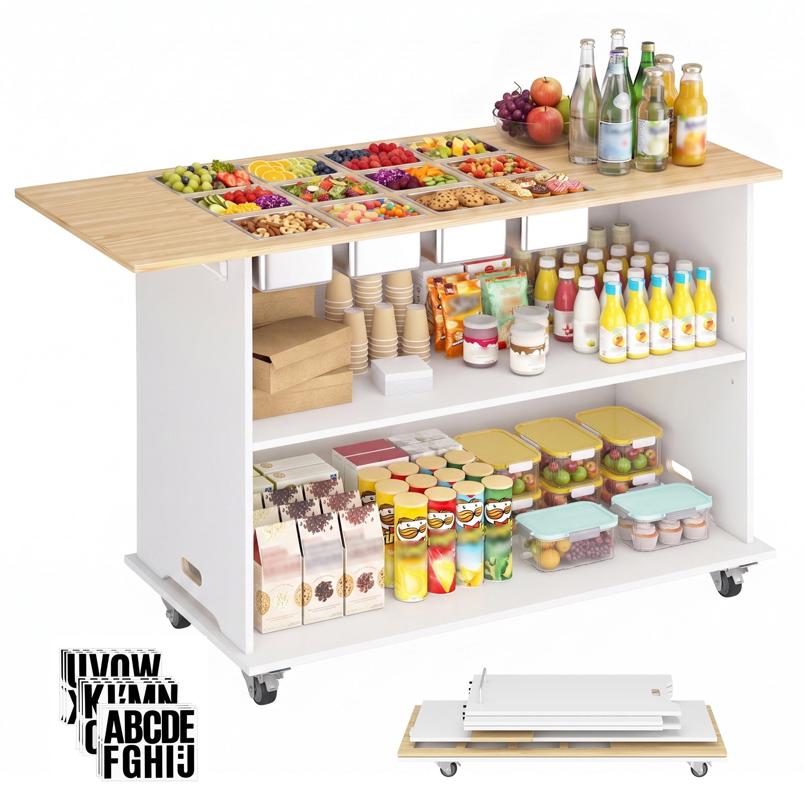 Advwin 46" Foldable Buffet Table on Wheels