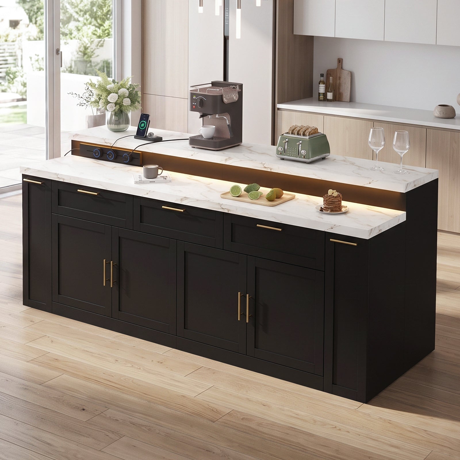 Advwin 92.5" Stationary Kitchen Island with Storage