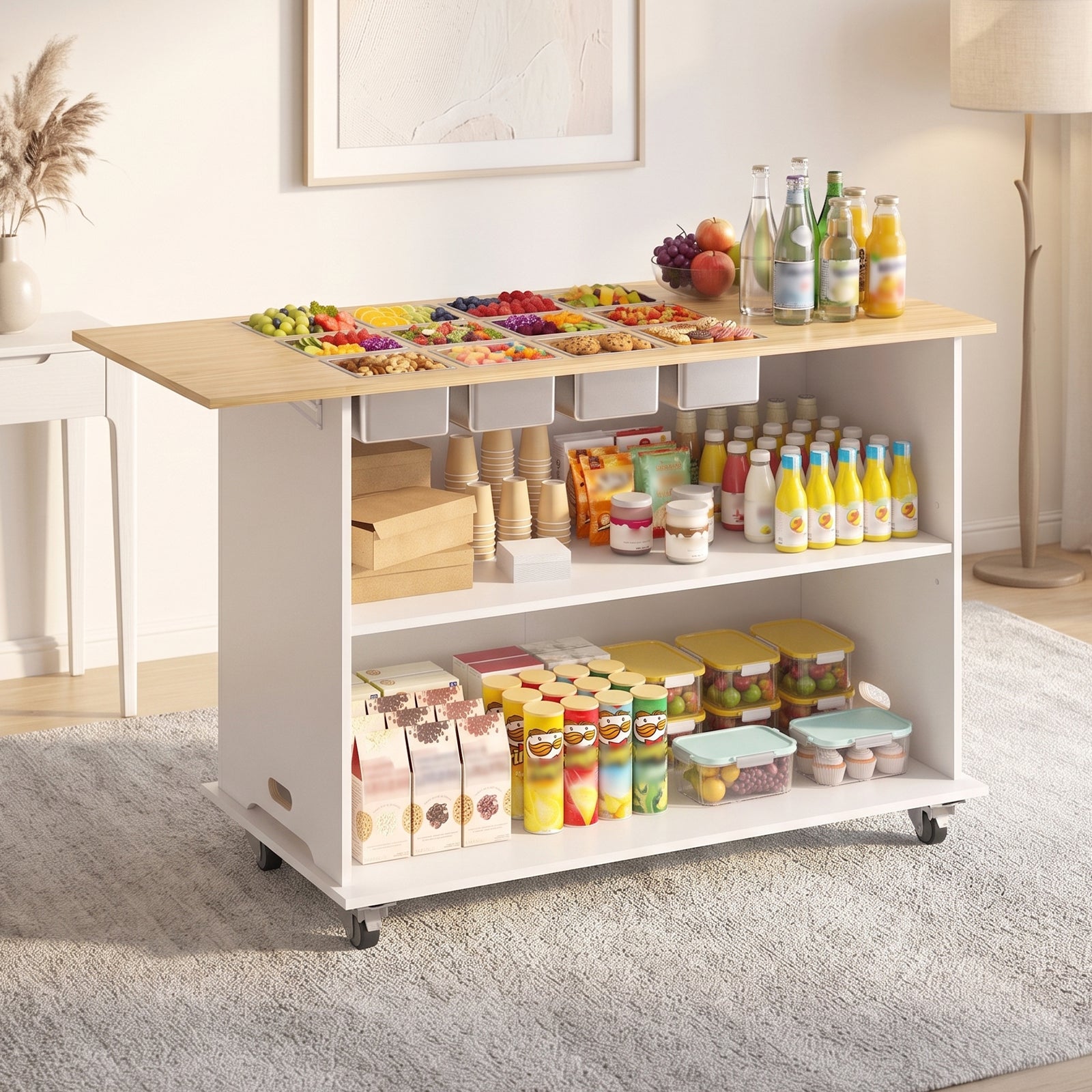 Advwin 46" Foldable Buffet Table on Wheels
