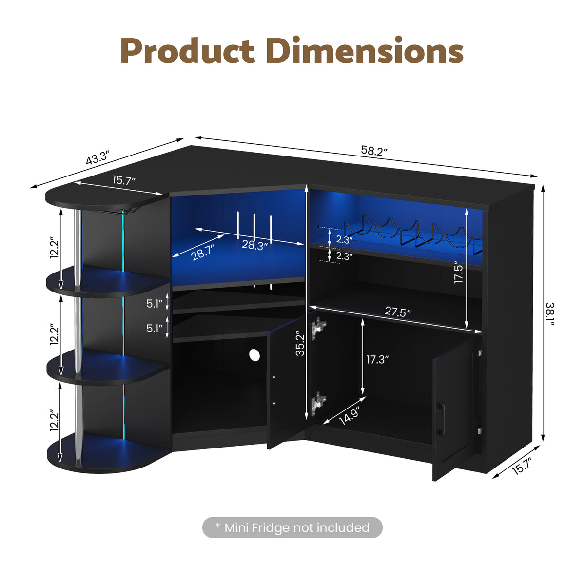 Advwin Corner Coffee Bar Cabinet w/ Fridge Space