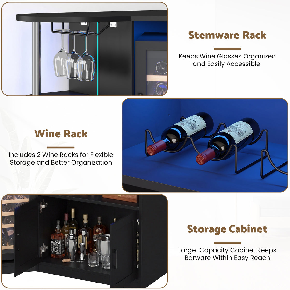Advwin Corner Coffee Bar Cabinet w/ Fridge Space