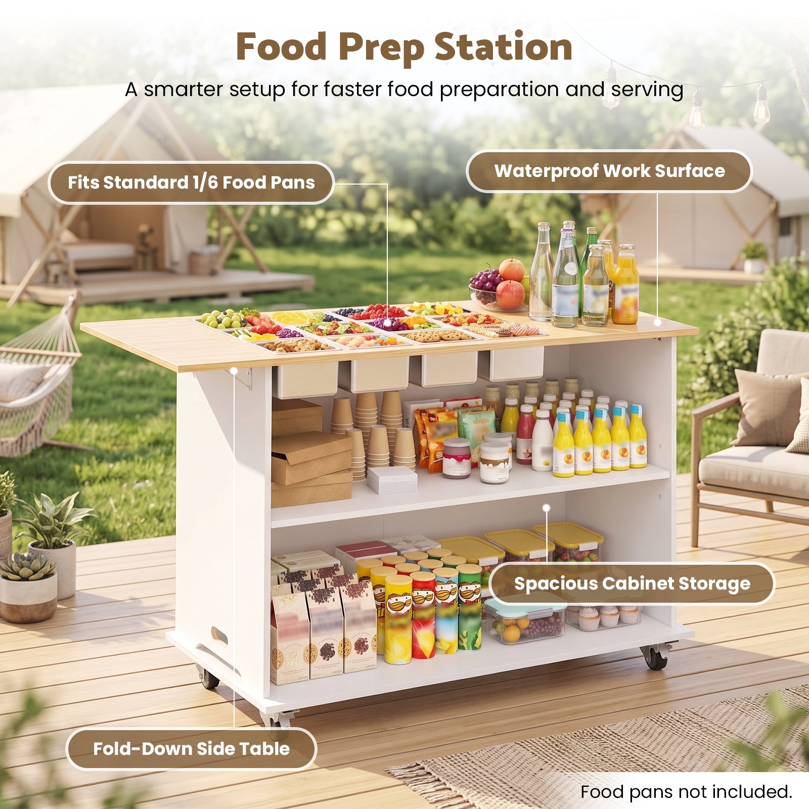 Advwin 46" Foldable Buffet Table on Wheels