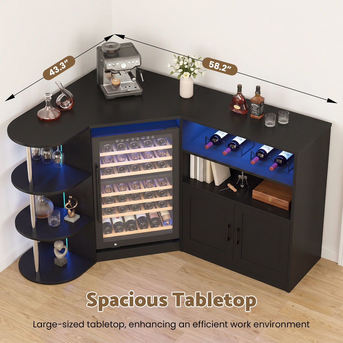Advwin Corner Coffee Bar Cabinet w/ Fridge Space