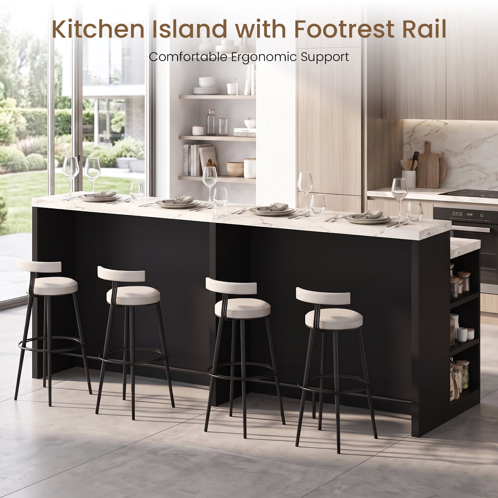 Advwin 92.5" Stationary Kitchen Island with Storage