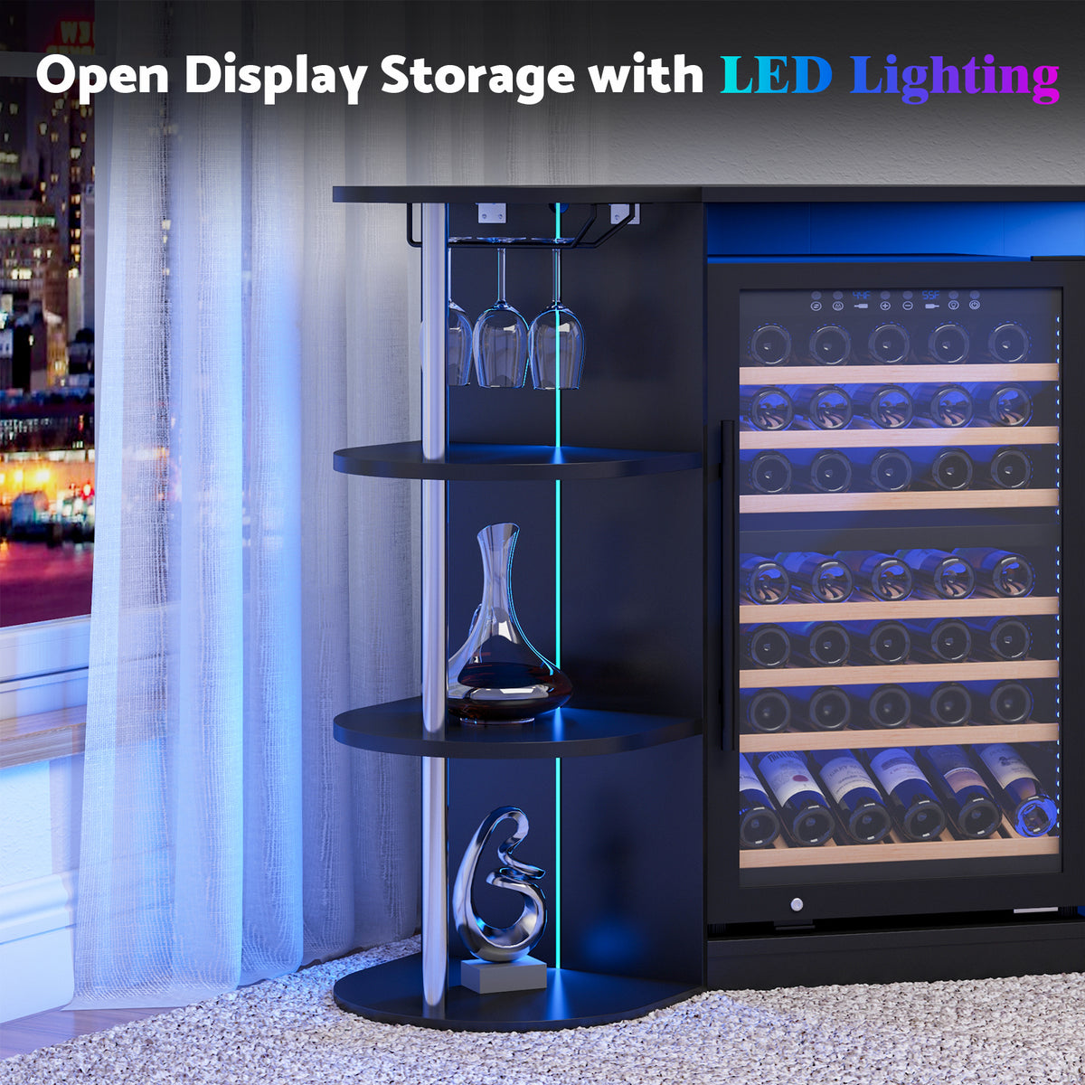Advwin Corner Coffee Bar Cabinet w/ Fridge Space