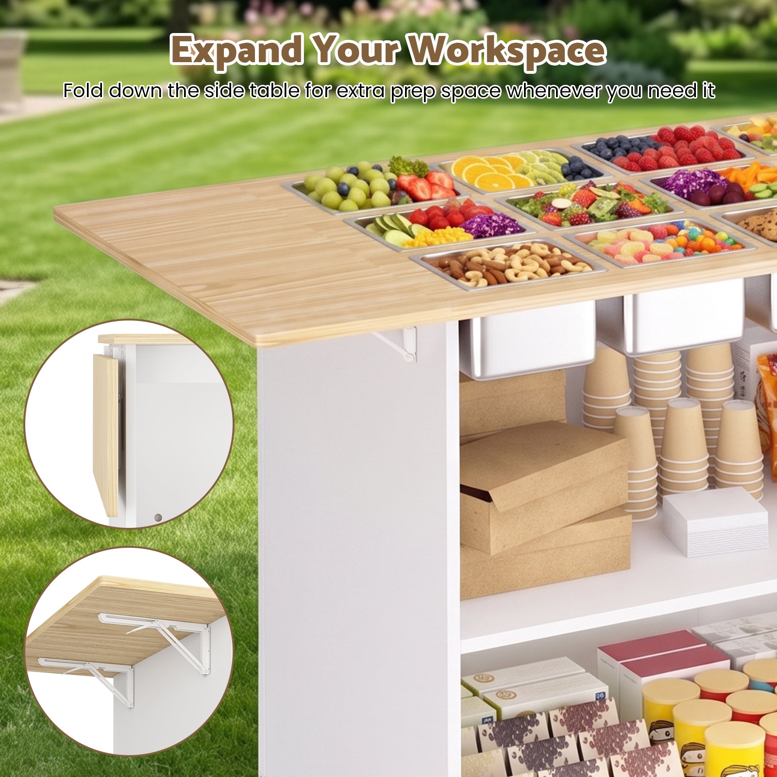 Advwin 46" Foldable Buffet Table on Wheels