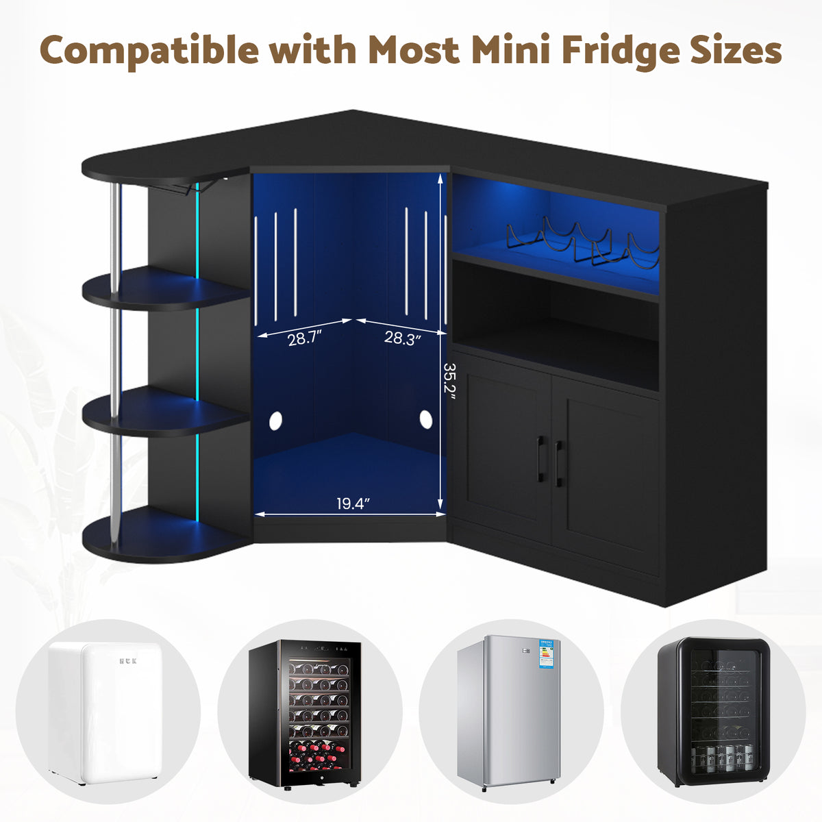 Advwin Corner Coffee Bar Cabinet w/ Fridge Space