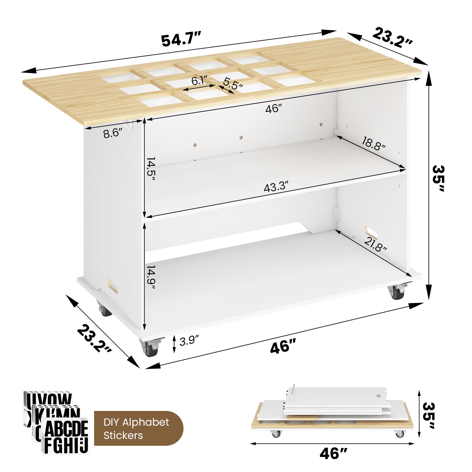 Advwin 46" Foldable Buffet Table on Wheels