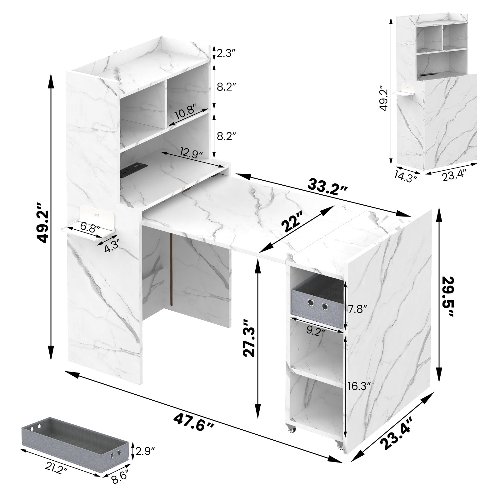 Advwin Foldable Nail Desk Storage Shelf & Fabric Drawer