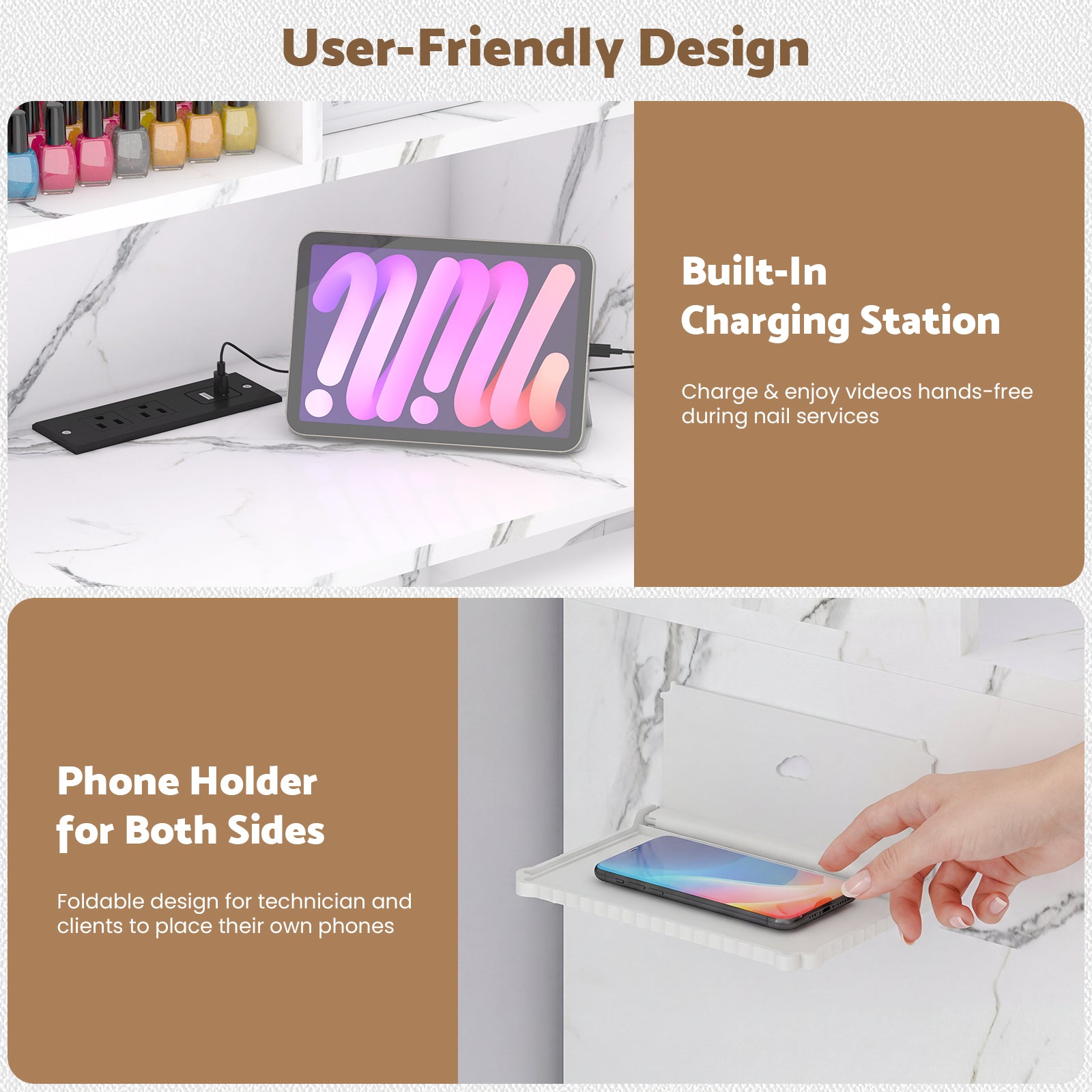 Advwin Foldable Nail Desk Storage Shelf & Fabric Drawer