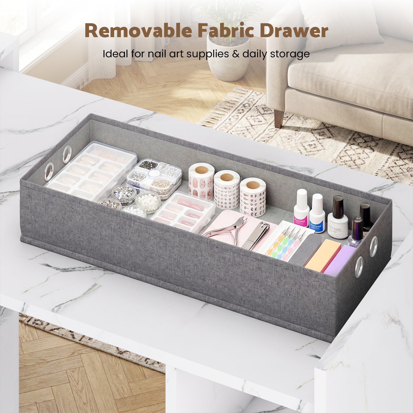 Advwin Foldable Nail Desk Storage Shelf & Fabric Drawer
