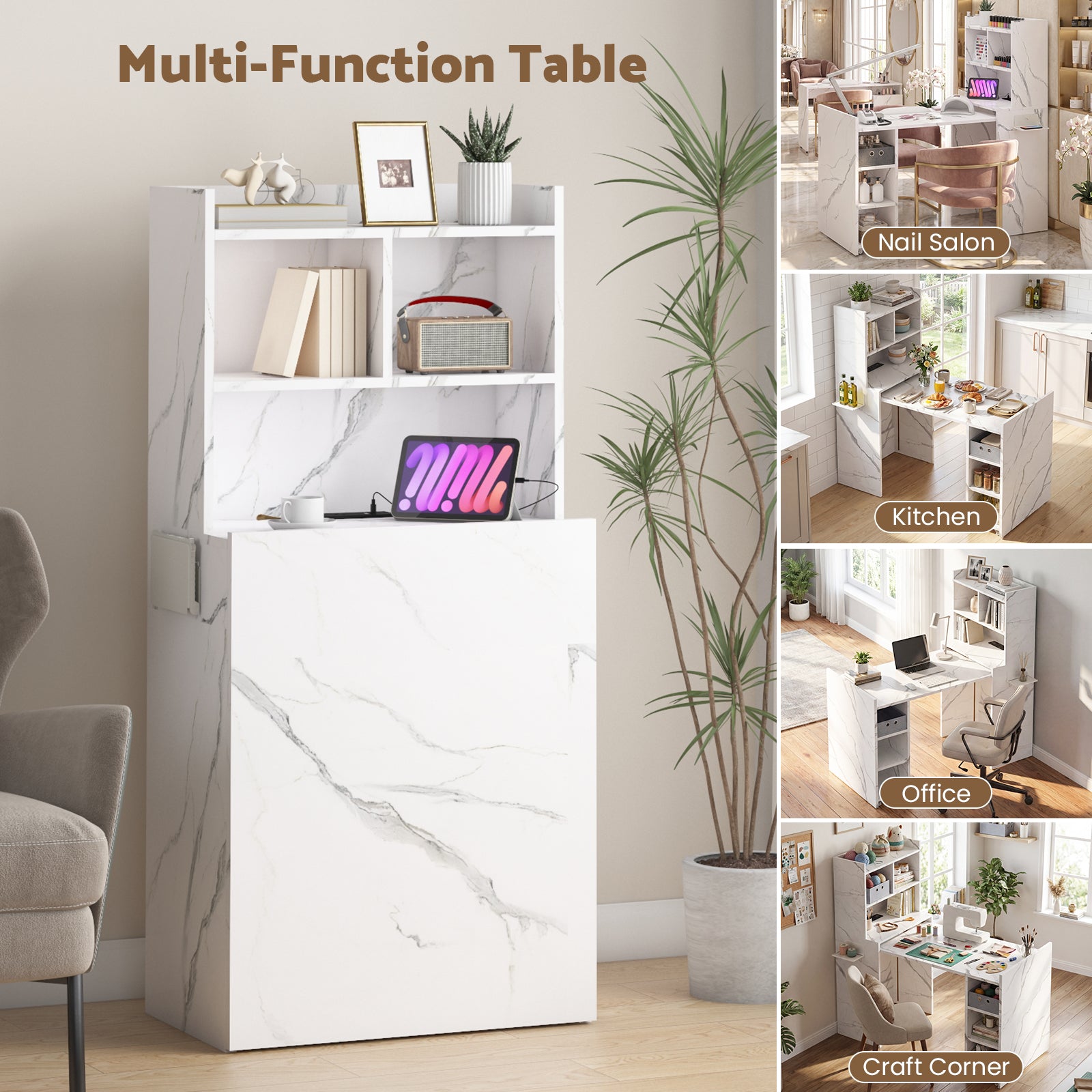 Advwin Foldable Nail Desk Storage Shelf & Fabric Drawer