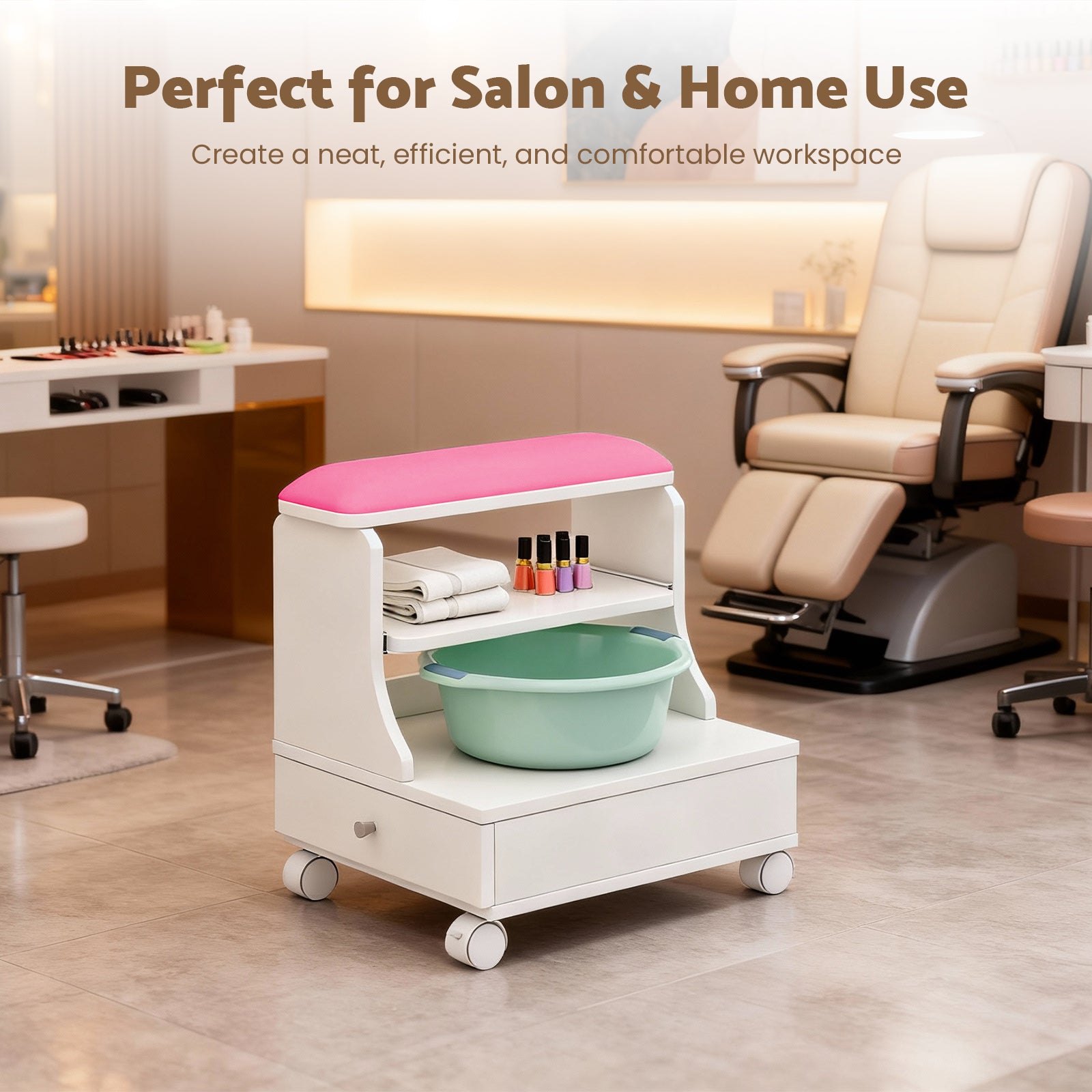 Advwin Portable Pedicure Foot Rest w/Wheels