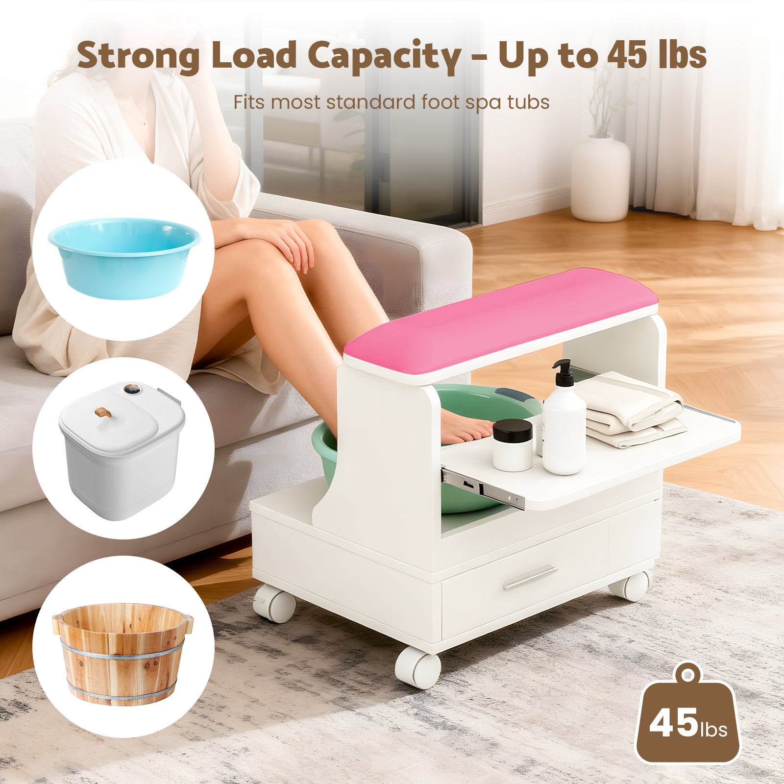 Advwin Portable Pedicure Foot Rest w/Wheels