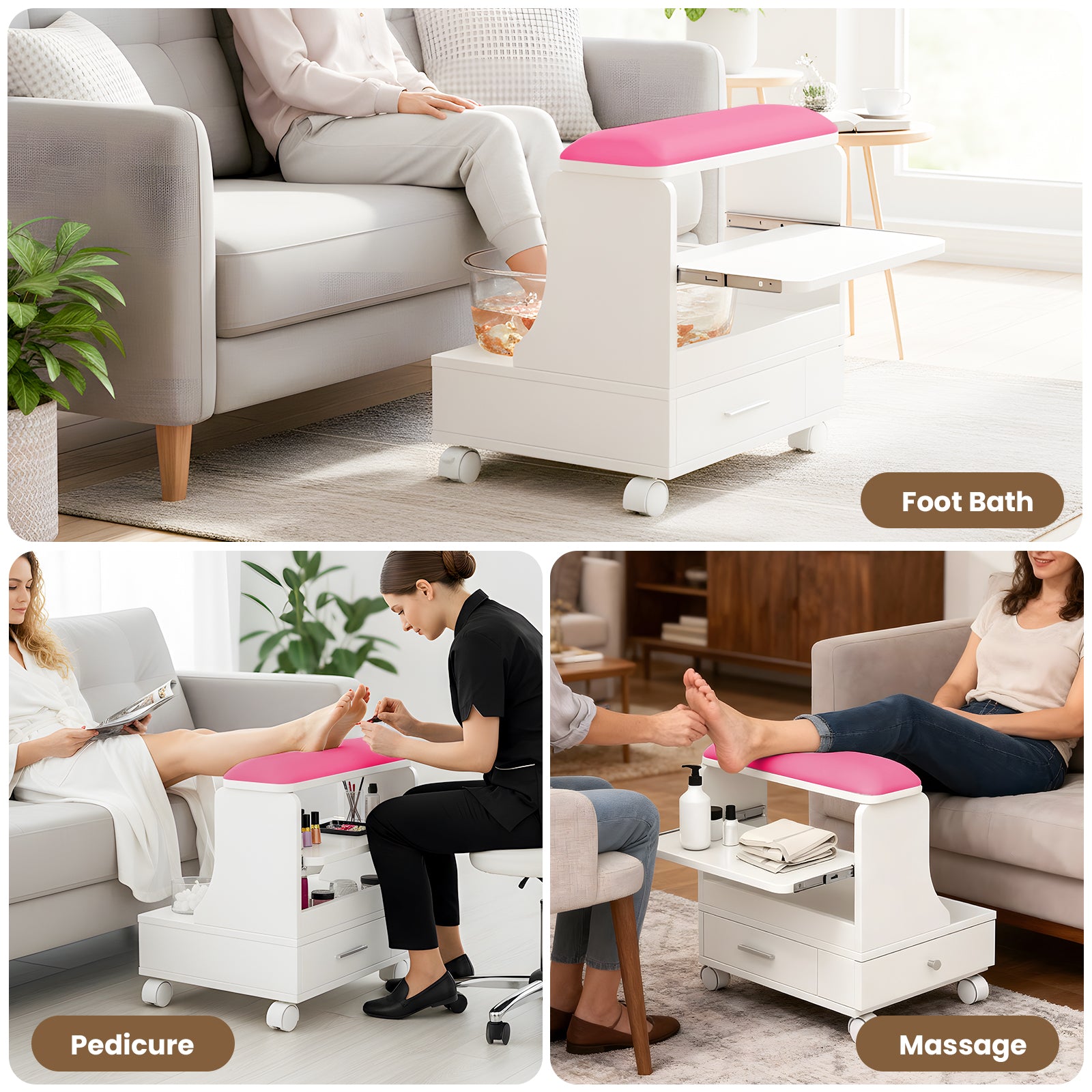 Advwin Portable Pedicure Foot Rest w/Wheels