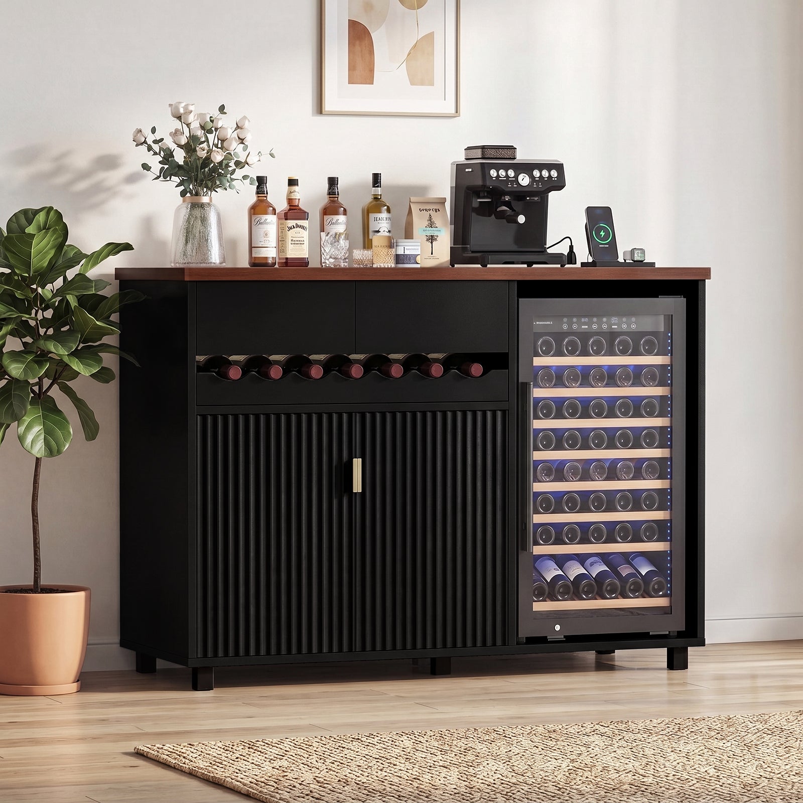 Advwin 54" Modern Coffee Bar Cabinet with Fridge Space