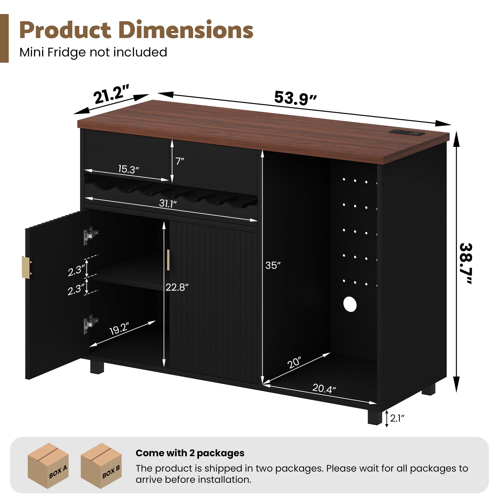 Advwin 54" Modern Coffee Bar Cabinet with Fridge Space
