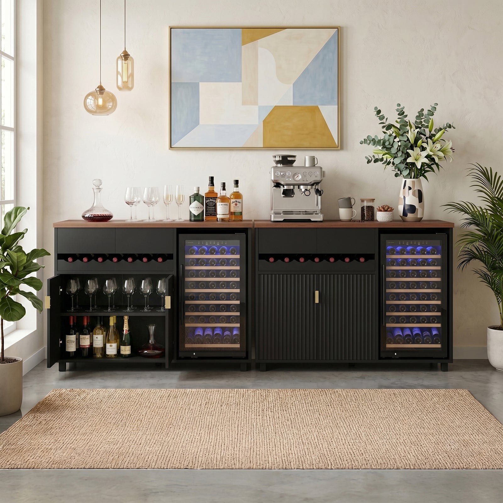 Advwin 54" Modern Coffee Bar Cabinet with Fridge Space