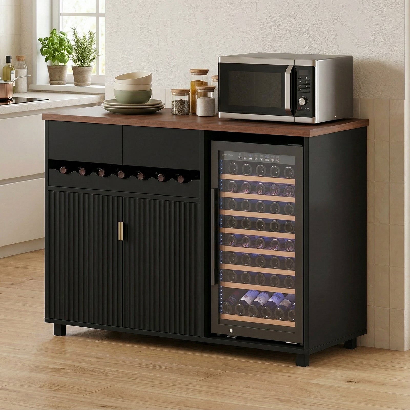 Advwin 54" Modern Coffee Bar Cabinet with Fridge Space