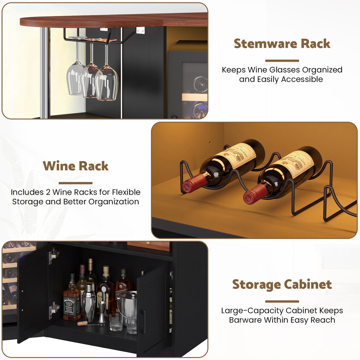 Advwin Corner Coffee Bar Cabinet w/ Fridge Space