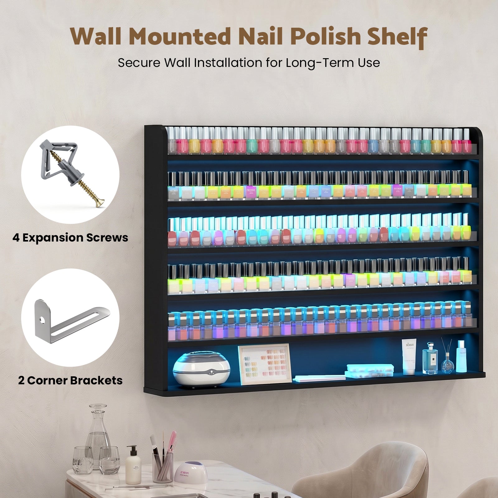 Advwin 6 Tiers Wood Nail Polish Rack w/ Drawer