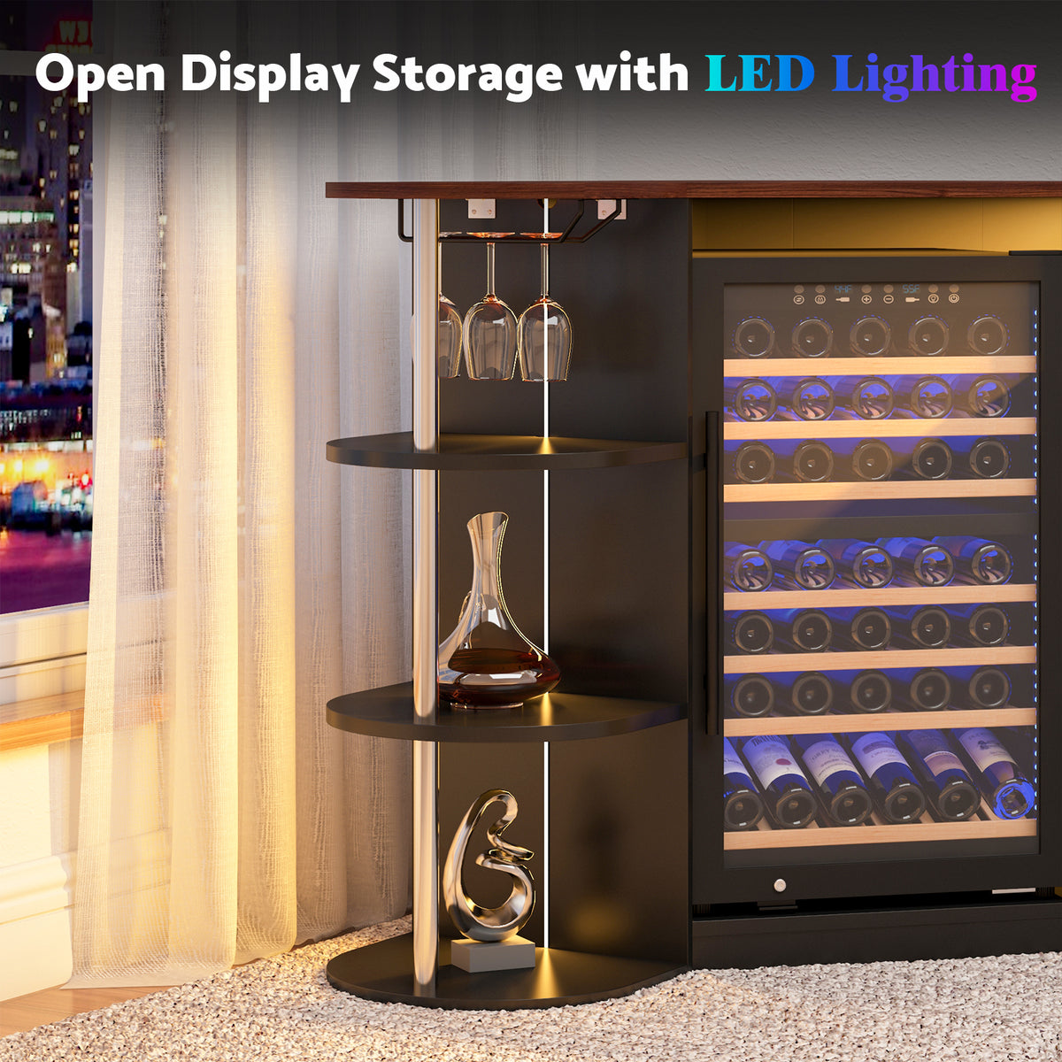 Advwin Corner Coffee Bar Cabinet w/ Fridge Space