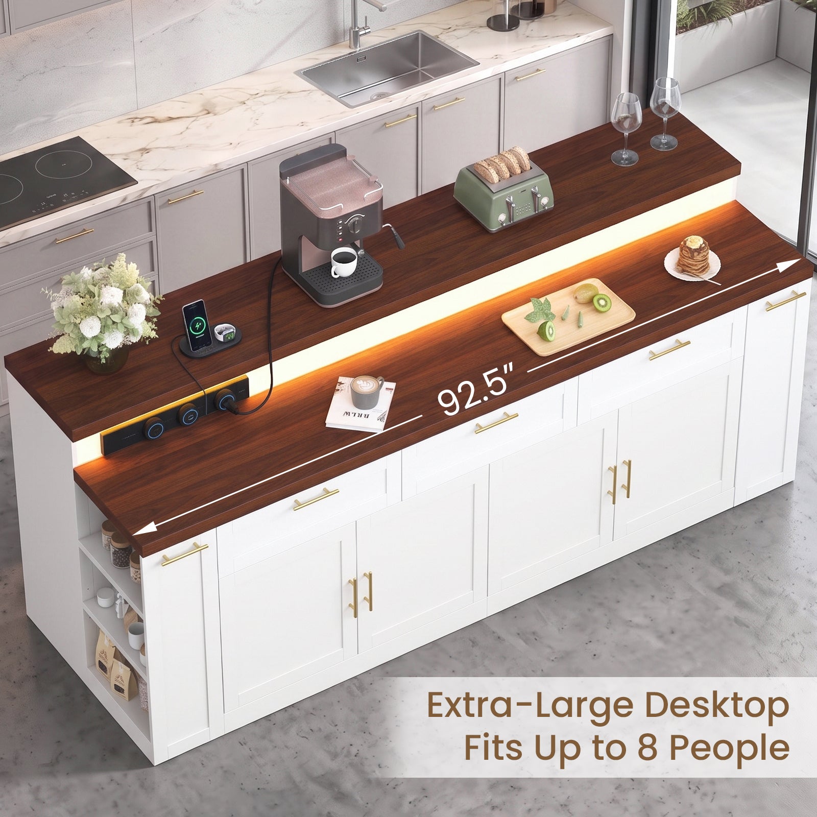 Advwin 92.5" Stationary Kitchen Island with Storage