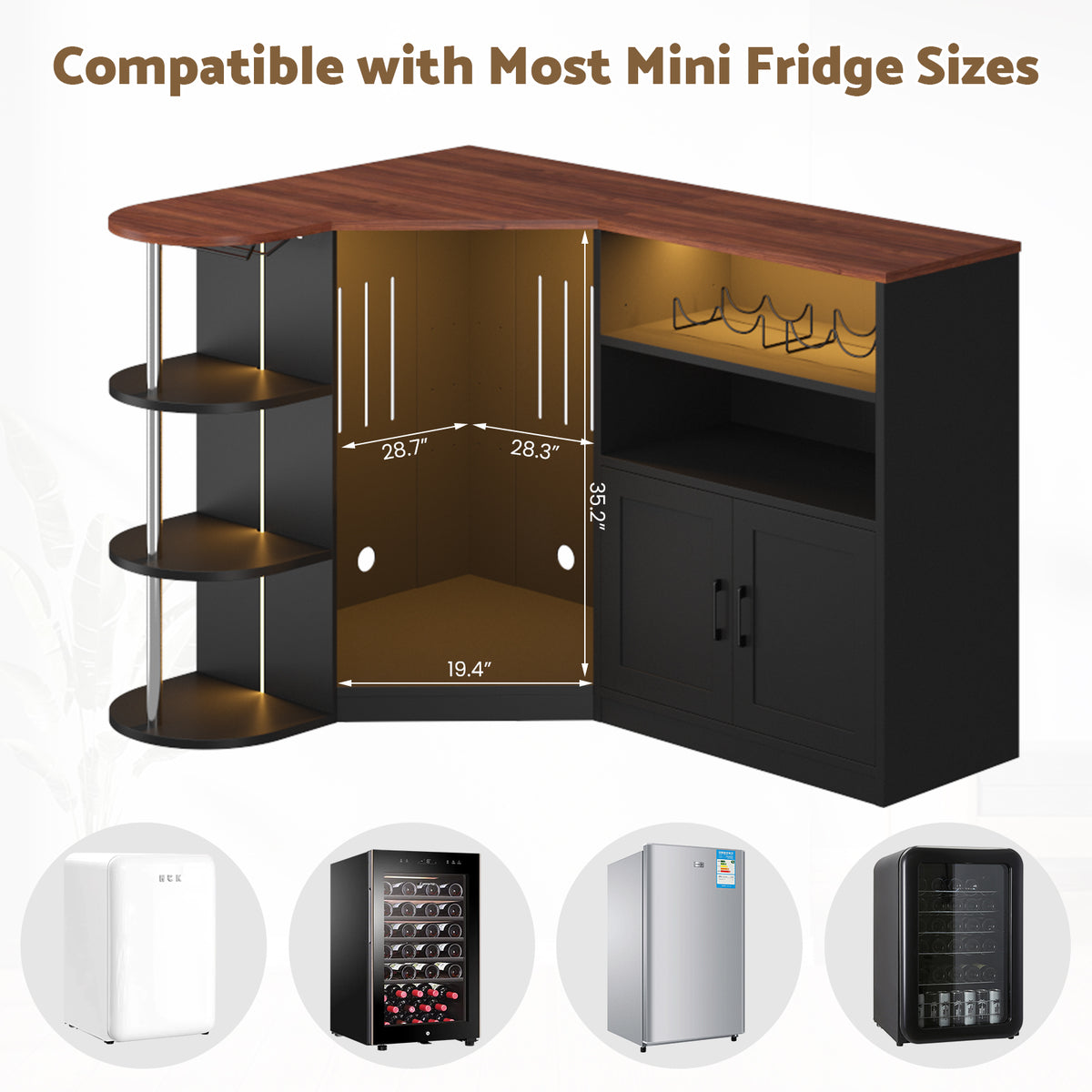 Advwin Corner Coffee Bar Cabinet w/ Fridge Space