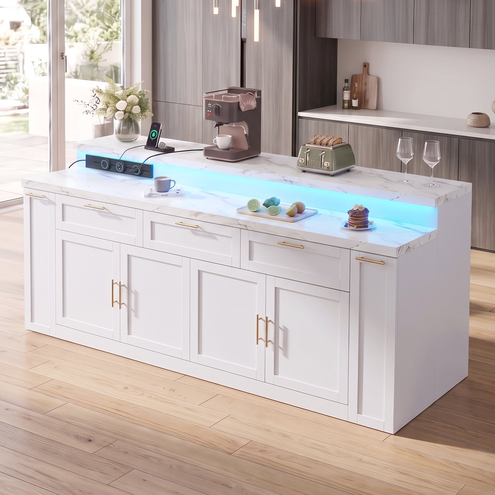 Advwin 92.5" Stationary Kitchen Island with Storage