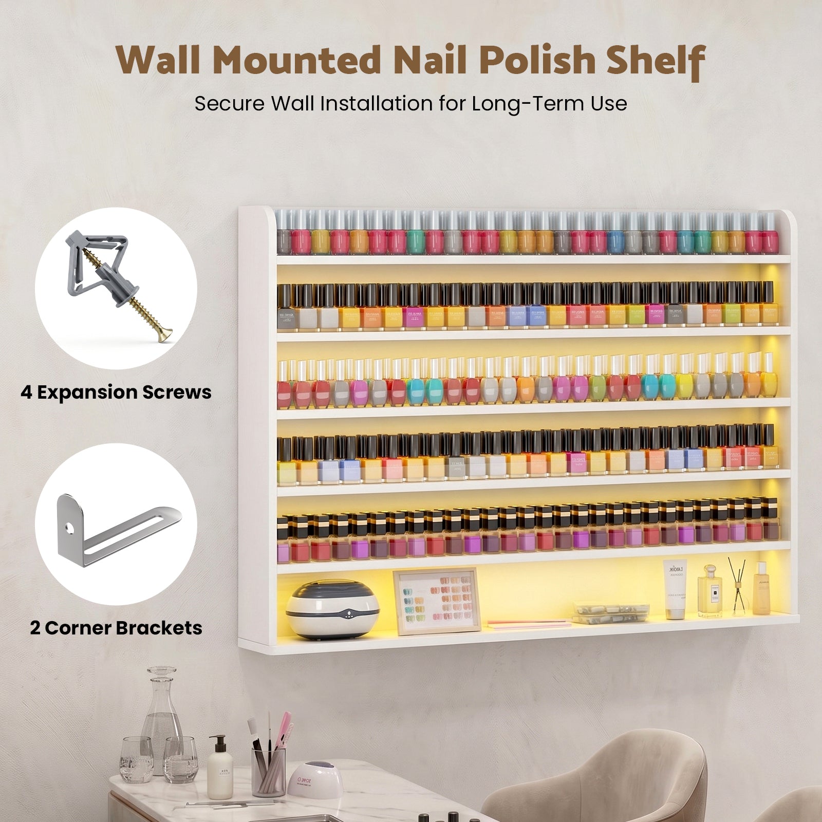 Advwin 6 Tiers Wood Nail Polish Rack w/ Drawer