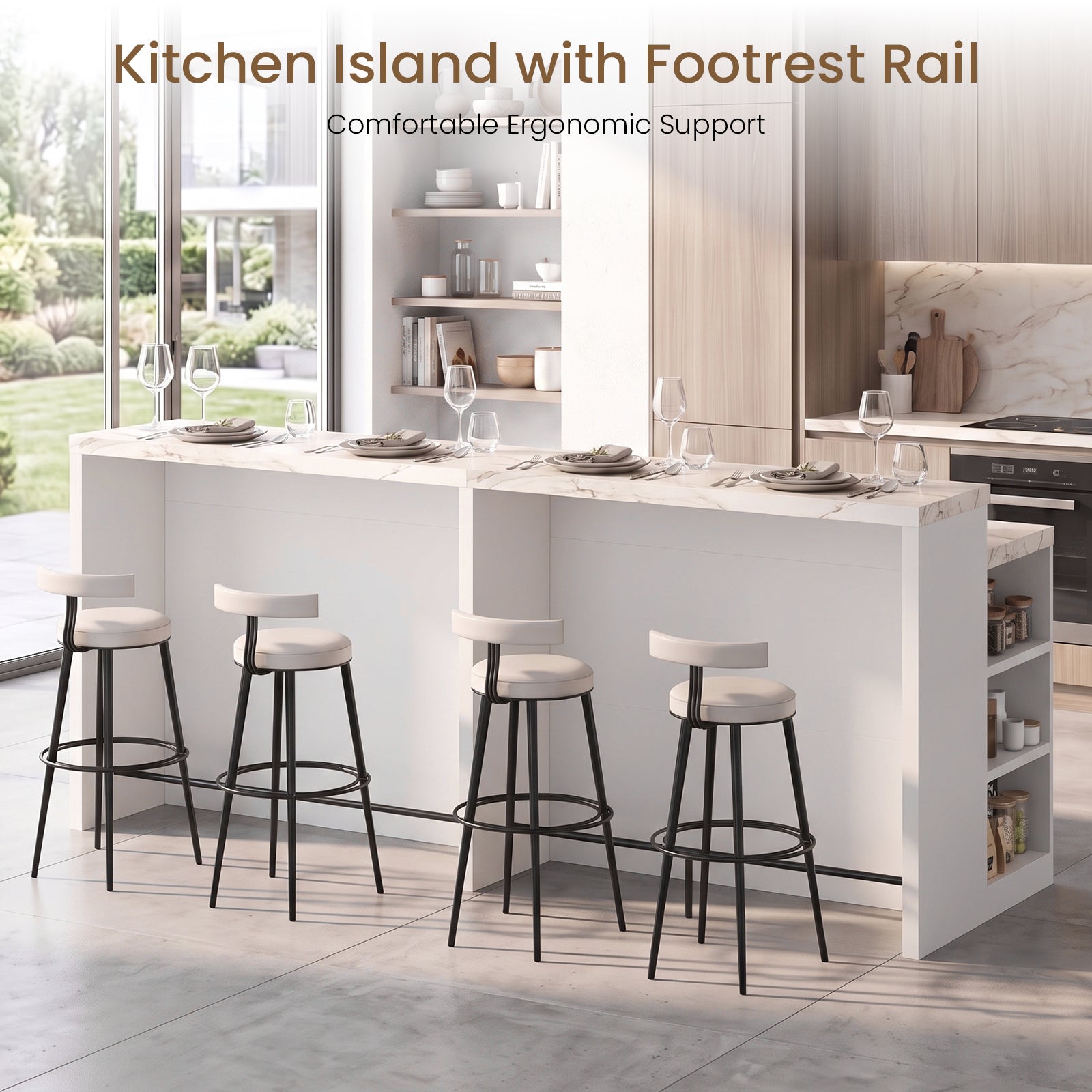Advwin 92.5" Stationary Kitchen Island with Storage