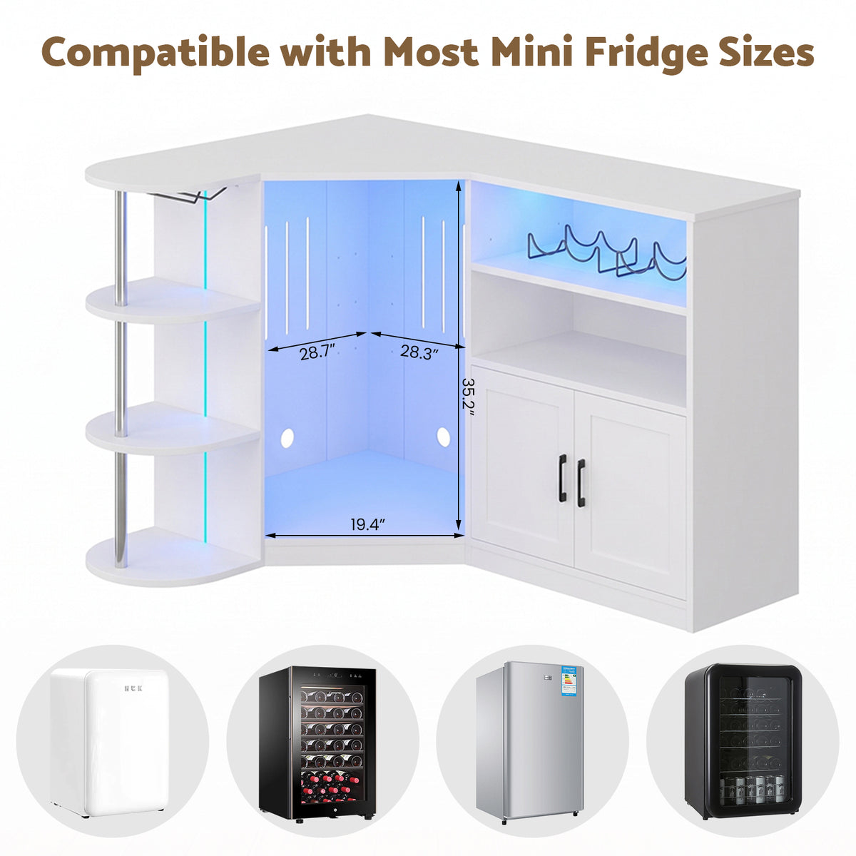 Advwin Corner Coffee Bar Cabinet w/ Fridge Space