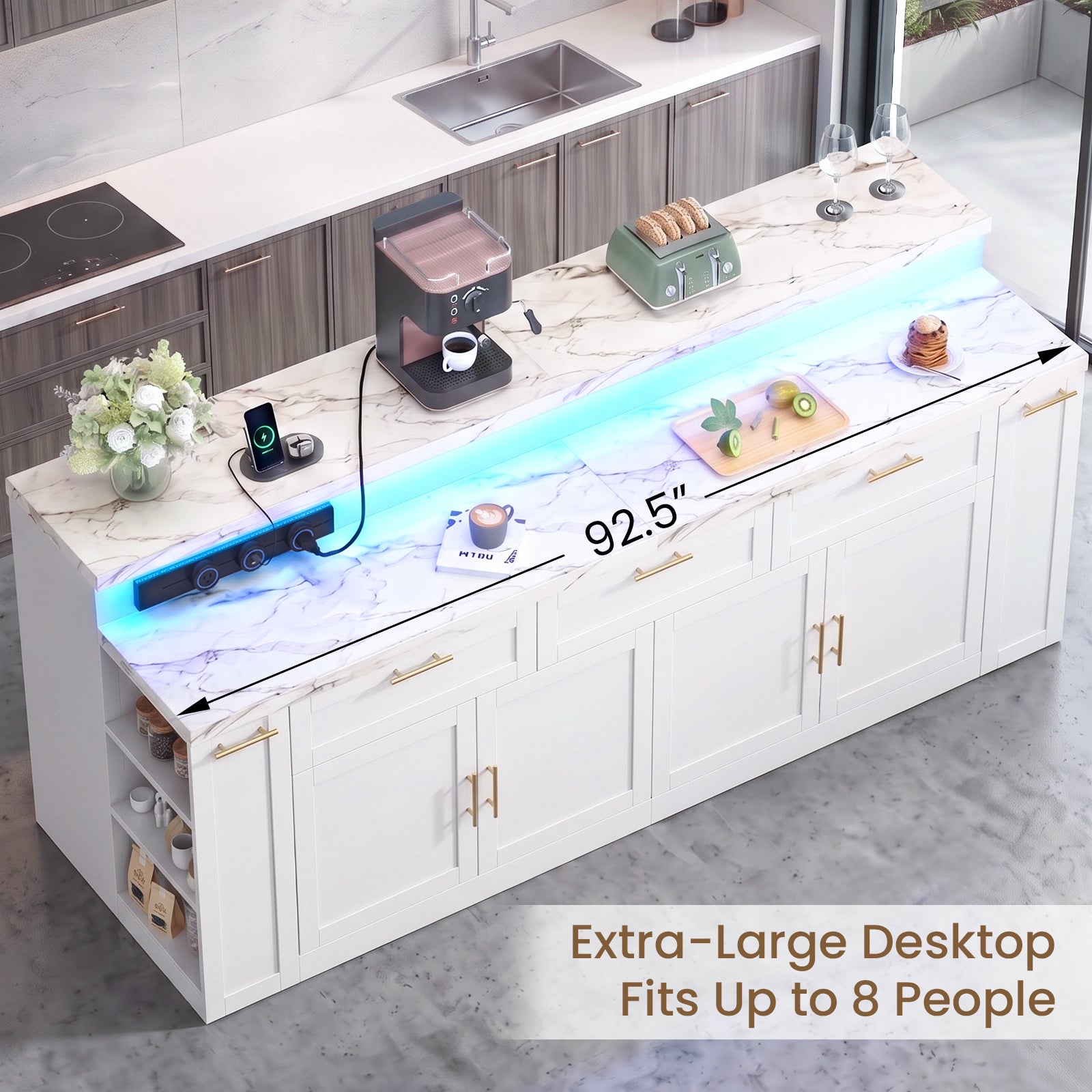 Advwin 92.5" Stationary Kitchen Island with Storage