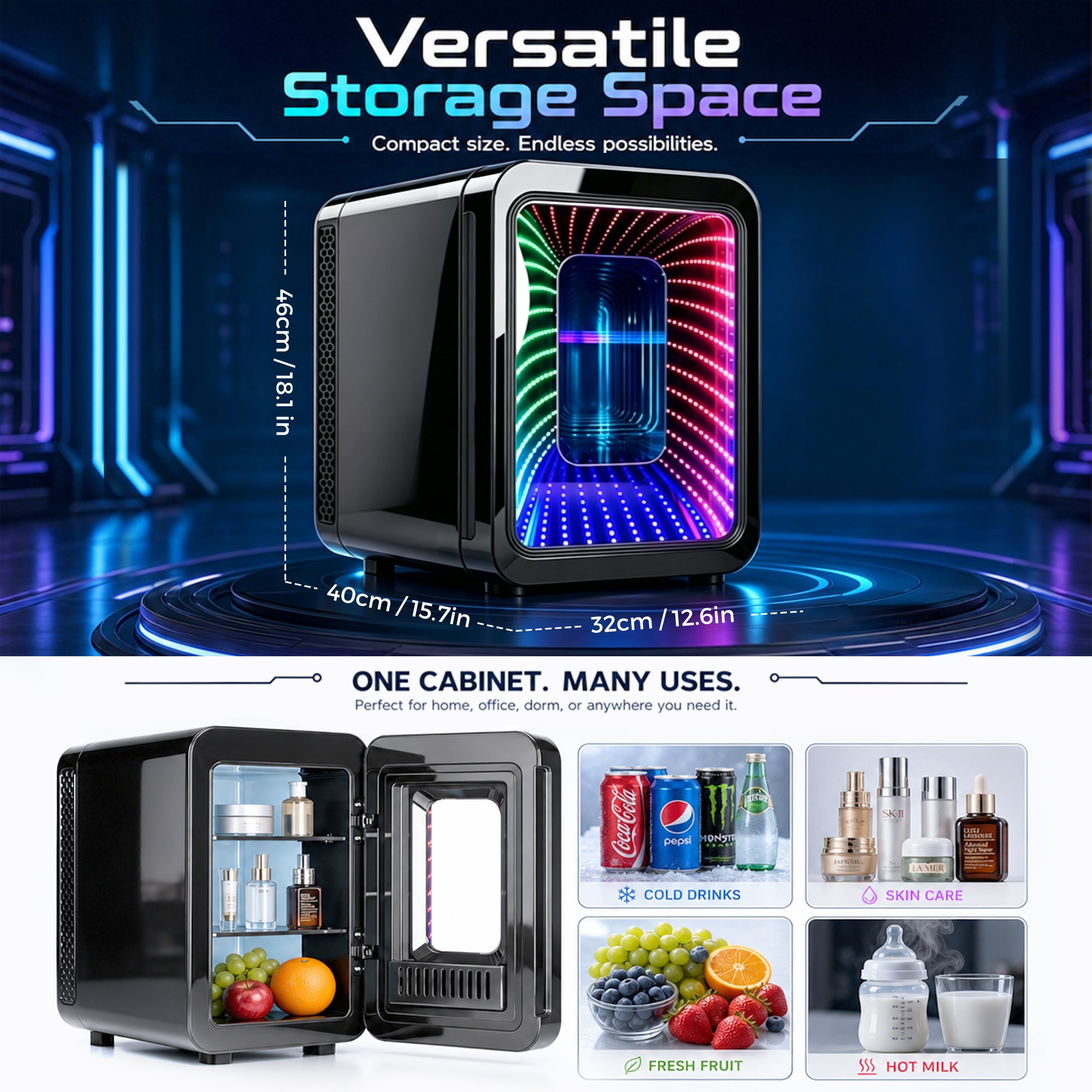 Advwin Mini Fridge with Dimmable Gaming Light